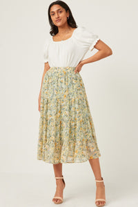 Chiffon Floral Midi Skirt Style 5928 in Mint