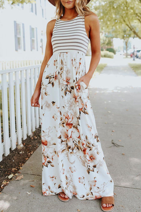 Ivory Floral-Striped Maxi Dress 6791