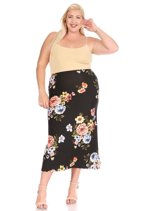 PLUS Black and Blue Floral Skirt 833