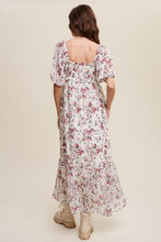 Smocked top Tie Floral Print Chiffon Maxi Dress. 1217