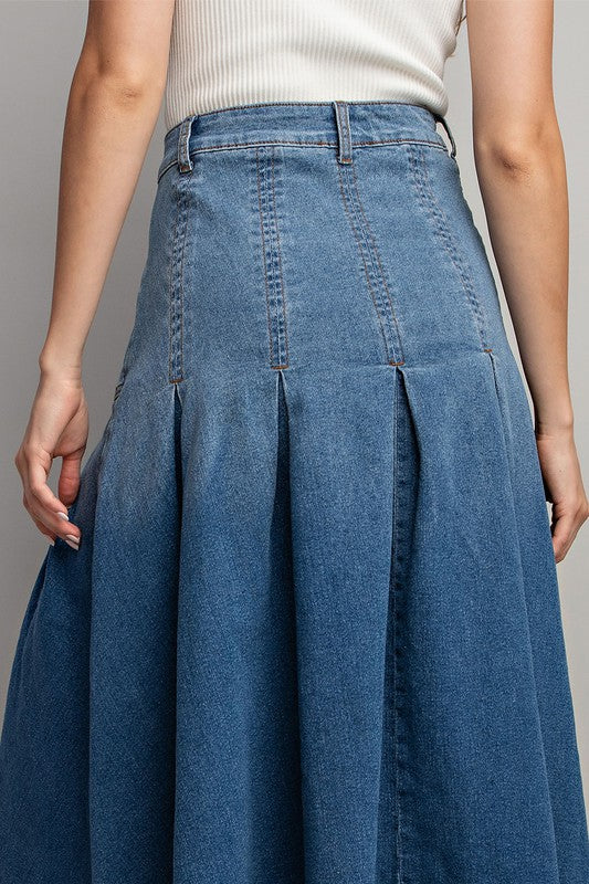 Pleated Denim Midi Skirt 9609 – Skirtz & Co