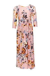Girls Floral Maxi Dress Style 5004 in Orange Floral