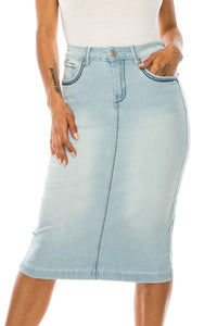 Mid Length Denim Skirt Style 79153 in Light Indigo
