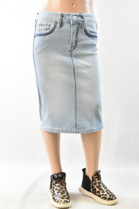 Girls Pencil Denim Skirt Style 79153 in Light Indigo