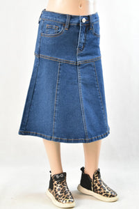 Girls Flared Denim Skirt Style 79242 in Indigo Wash