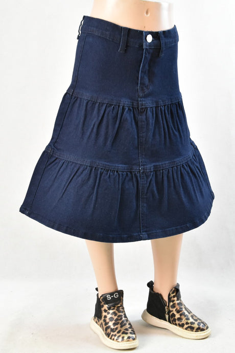 Girls Flared Denim Skirt Style 79241 in Dark Indigo