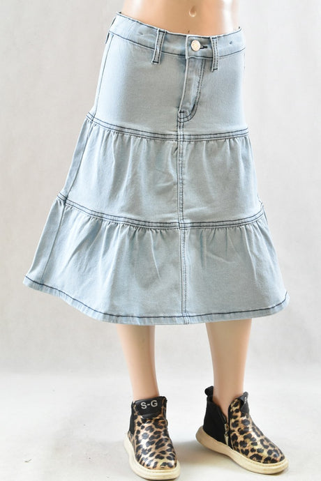 Girls Flared Denim Skirt Style 79241 in Light Indigo