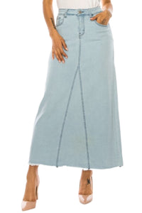 Long Denim Skirt Style 89209 in Light Wash