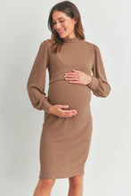 Mock Neck Ribbed Maternity Nursing Dress 2696