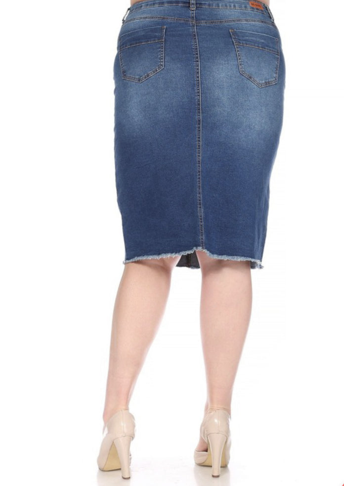 Knee length denim skirt plus cheap size