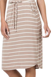 Striped Sports Pencil Skirt with Drawstring Style 3070 in Ash Mocha