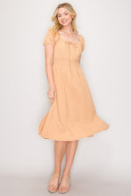 Bubble Sleeve Midi Dress 0009 in Natural