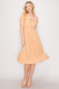 Bubble Sleeve Midi Dress 0009 in Natural