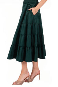 80531 Full Swing Tiered Midi Skirt in Hunter Green