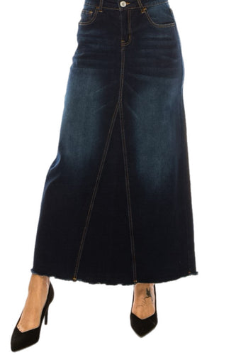 Long Denim Skirt Style 89209 in Dark Indigo