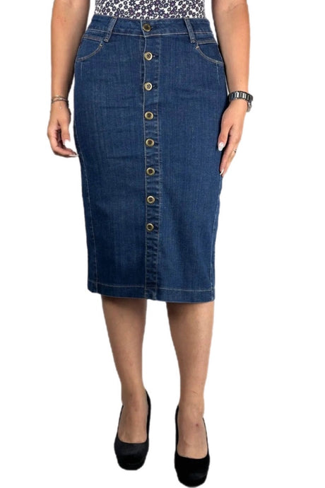 Button Up Denim Skirt Style 234-53F