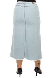 Plus Long Denim Skirt Style 89209X in Light Wash