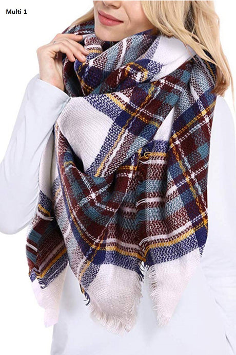 Multi Tone Plaid Blanket Scarf 7445