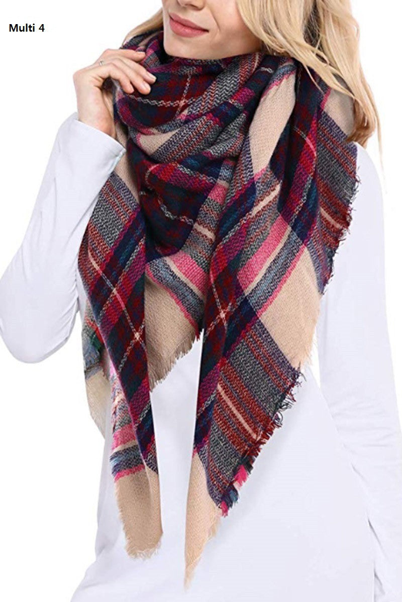 Multi Tone Plaid Blanket Scarf 7456