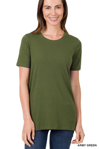 Cotton Crew Neck Short Sleeve T-Shirt in Army Green Style 1008