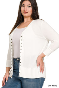 Plus Snap Button Sweater Cardigan 3/4 Sleeve in Off-White  Style 2049X