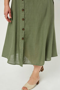 Plus Button-Down Linen Blend Midi Skirt 6509W