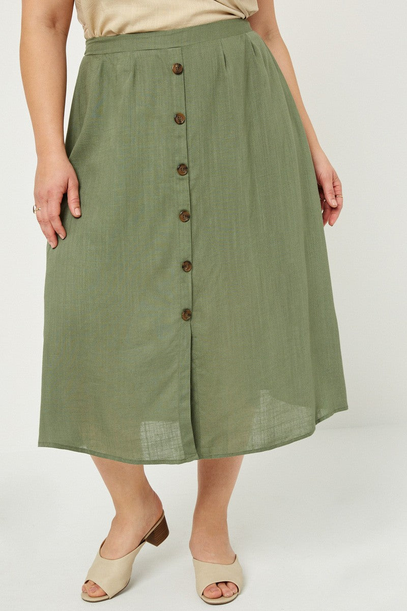 Plus Button-Down Linen Blend Midi Skirt 6509W