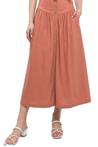 Drop Yoke Button Front Maxi Skirt in Clay Style 2372