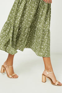 Ditsy Floral Midi Skirt Style 3287 in Olive