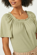 Ruffled Neck Ribbed Top