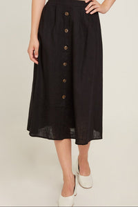Button Down Linen Blend Midi Skirt Style 6509 in Black