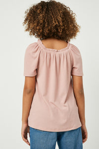 Girl's Ribbed Knit Top With Wide Neck in Mauve Style 3221