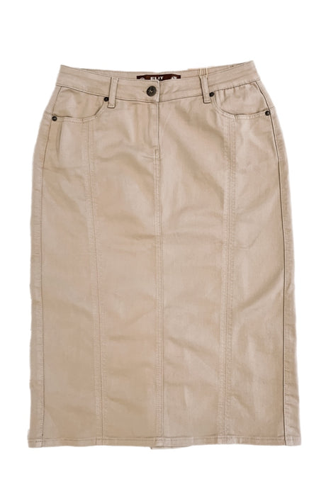 Khaki Twill Straight Denim Skirt 227/4-1 D PLUS