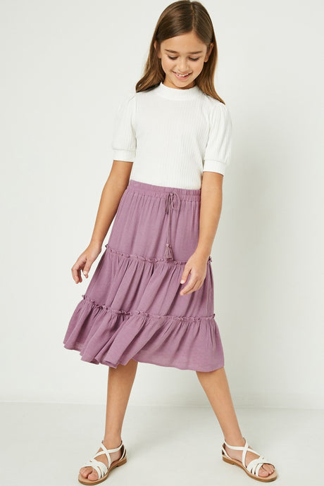 Girl's Tiered Tassel Midi Skirt Style 3205 in Violet