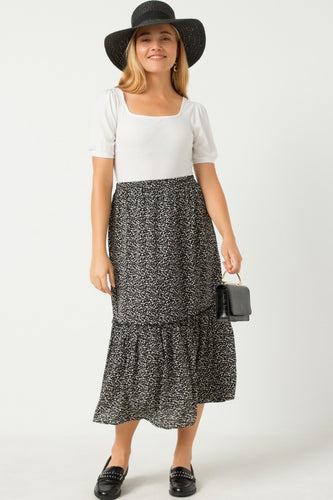 Dotted Tiered Midi Skirt 1295 in Black