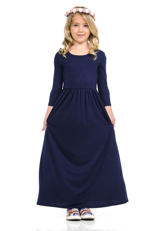 Girls 3/4 Length Sleeve maxi Dress 5004