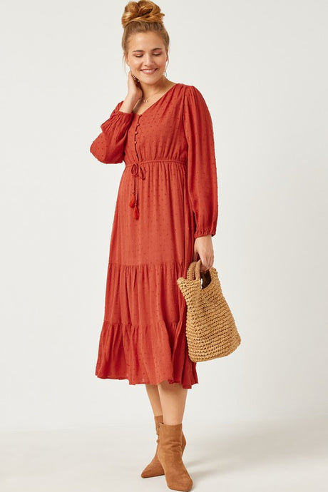 Swiss Dot Tassel Dress Style 4167 in Rust