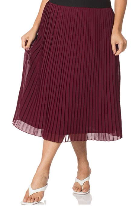 Chiffon Pleated Midi Skirt Style 1004 in Burgundy