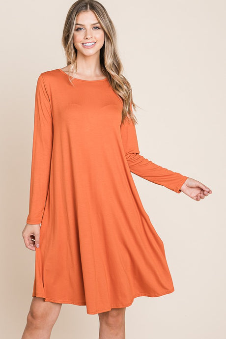 Solid Midi Dress Style 1189 in Pumpkin