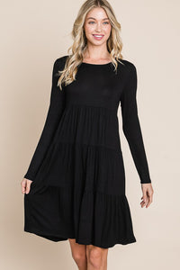 1208 Casual Tiered Dress in Black