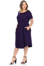 Elastic Waist Midi Dress in Navy PLUS 2059