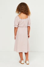 Girls Smocked Textured Checkered Dress in Mauve - 4479