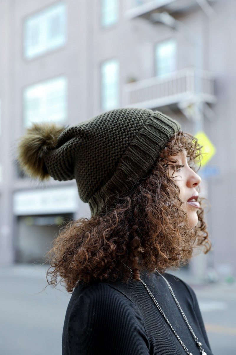 Pom Beanie with Faux Sherpa Lining 1574