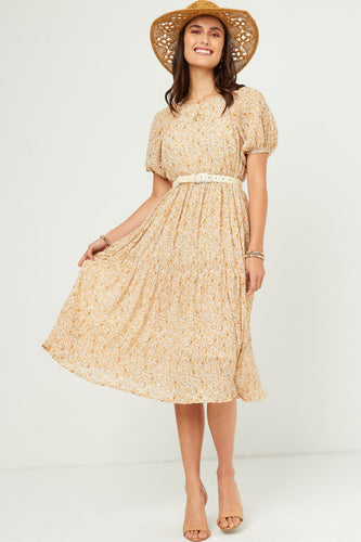 Puffed Sleeve Floral Dress 5623 in Yellow Floral