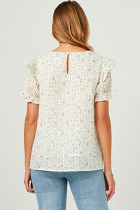 Womens Textured Printed Ruffle Top - 5840