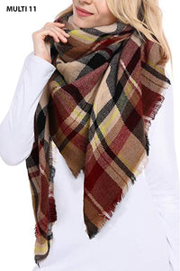 Multi Toned Plaid Blanket Scarf 8576