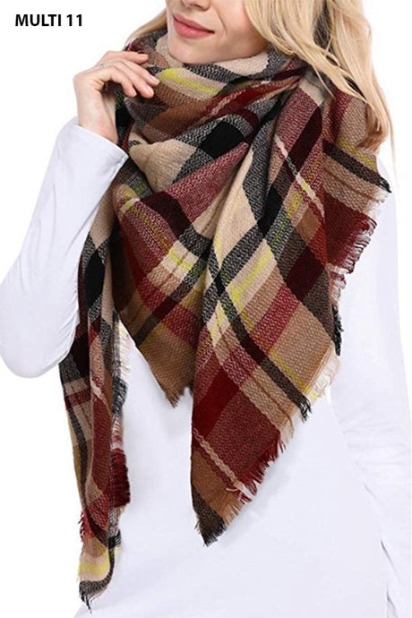 Multi Toned Plaid Blanket Scarf 8576