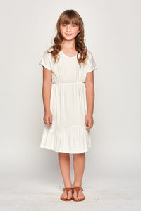 Girls Tiered Midi Dress in Ivory 5018