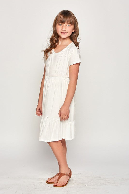 Girls Tiered Midi Dress in Ivory 5018