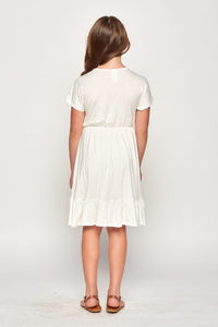 Girls Tiered Midi Dress in Ivory 5018